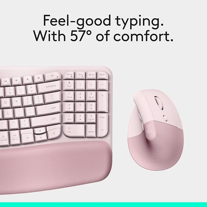 Logitech Wave Keys Keyboard & Lift Mouse Ergonomic Combo - Rose | Cushioned Palm Rest, wireless, Bluetooth, Easy-Switch, Multi-OS, Windows/Mac - Image 9
