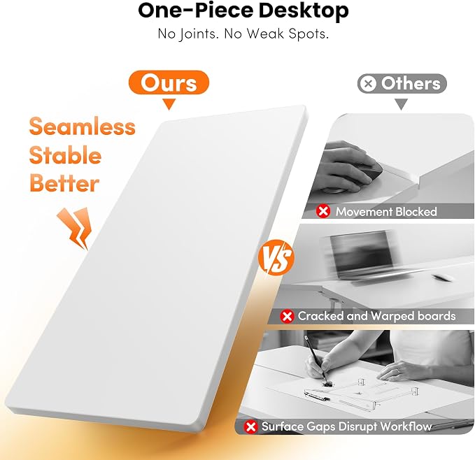 CubiCubi 55 x 28 Electric One-Piece Standing Desk, White | Whole-Piece Desktop, Seamless Design, Height Adjustable Computer Desk, Sit Stand up Home Office Workstations - Image 4