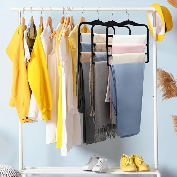 2 Pack Non-Slip Velvet Pants Hangers, Magic Space Saving Closet Organizers | Keeps Jeans, Slacks, Scarves, Belts, and Towels Neatly Stored, Dorm Room Essentials For Apartments, Wardrobes, Small Rooms - Image 4
