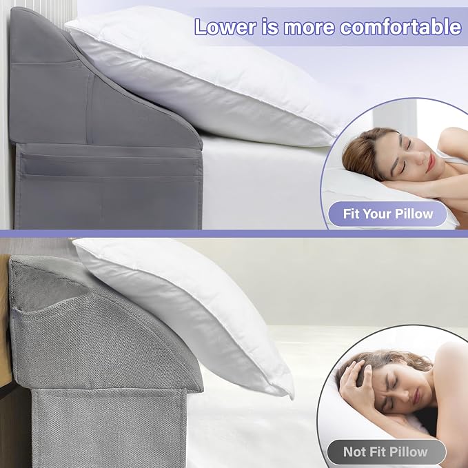 Vekkia Full Bed Wedge Pillow for Headboard,Mattress Gap Filler(Gap 0–6") | Wedge Pillow with Supportive Comfort Foam & Large Side Pockets,Prevents Lost Pillows & Items,Washable Cover 54"x10"x7" Gray - Image 4