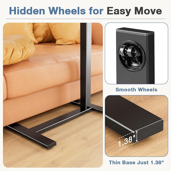 DUMOS Adjustable Bedside Overbed Table with Wheels, Brown | Laptop Standing Desk with Tilting Top Height, Mobile Rolling Computer Cart for Hospital Home Bedroom Use - Image 6