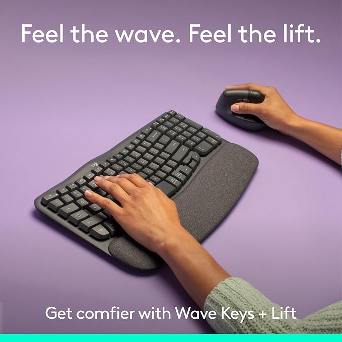 Logitech Wave Keys Keyboard & Lift Mouse Ergonomic Combo - Graphite | Cushioned palm rest, Easy-Switch technology, wireless Bluetooth, multi-OS compatible with Windows and Mac - Image 2