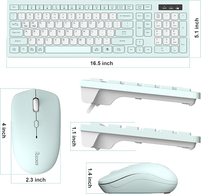 Wireless Keyboard and Mouse Combo Silent for Office and Home(Mint Green-B) | 2.4G Full Size Silent Cordless Keyboard with Tilt Legs,3-Level DPI Quiet Mouse,for Windows/Mac OS/Desktop/Laptop/PC - Image 9