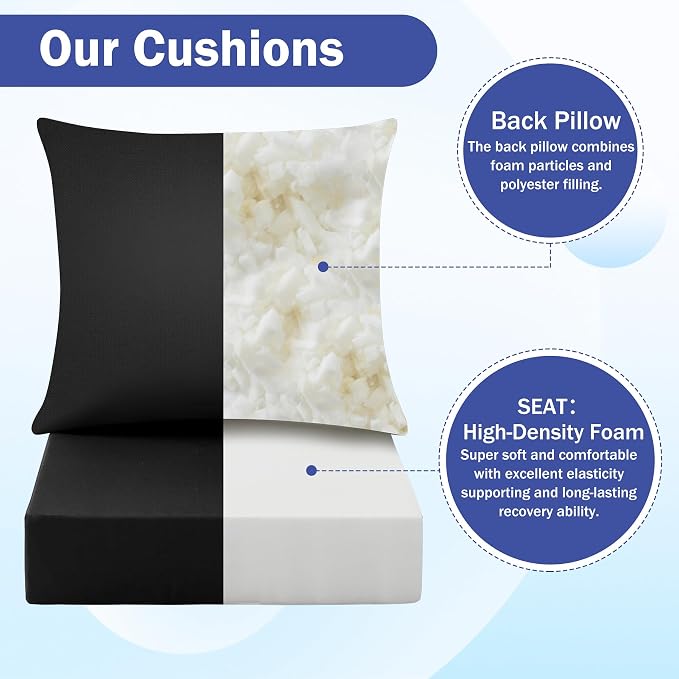 Outdoor Chair Cushions, 24 x 24 Inch Outdoor Cushion for Patio Furniture, Patio Chair Cushion, Waterproof & Fade Resistant Deep Patio Furniture Cushions Set with Handle and Ties, Black (Set of 6) - Image 4