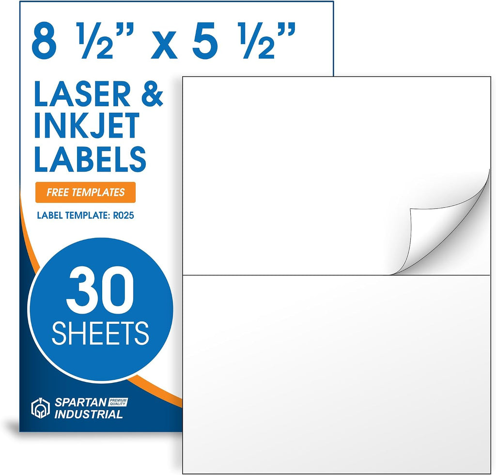 8.5" X 5.5" Matte White Printable Half Sheet Shipping Labels by Spartan Industrial