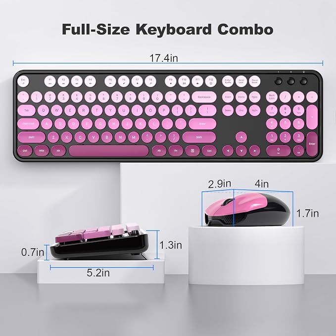MOFII Wireless Keyboard and Mouse Combo, 2.4GHz Retro Typewriter Keyboard Full Size, Cute Wireless Mice, USB Dongle Plug and Play, for Laptop, PC, Desktop, Windows (Black Pink Gradient Color) - Image 7
