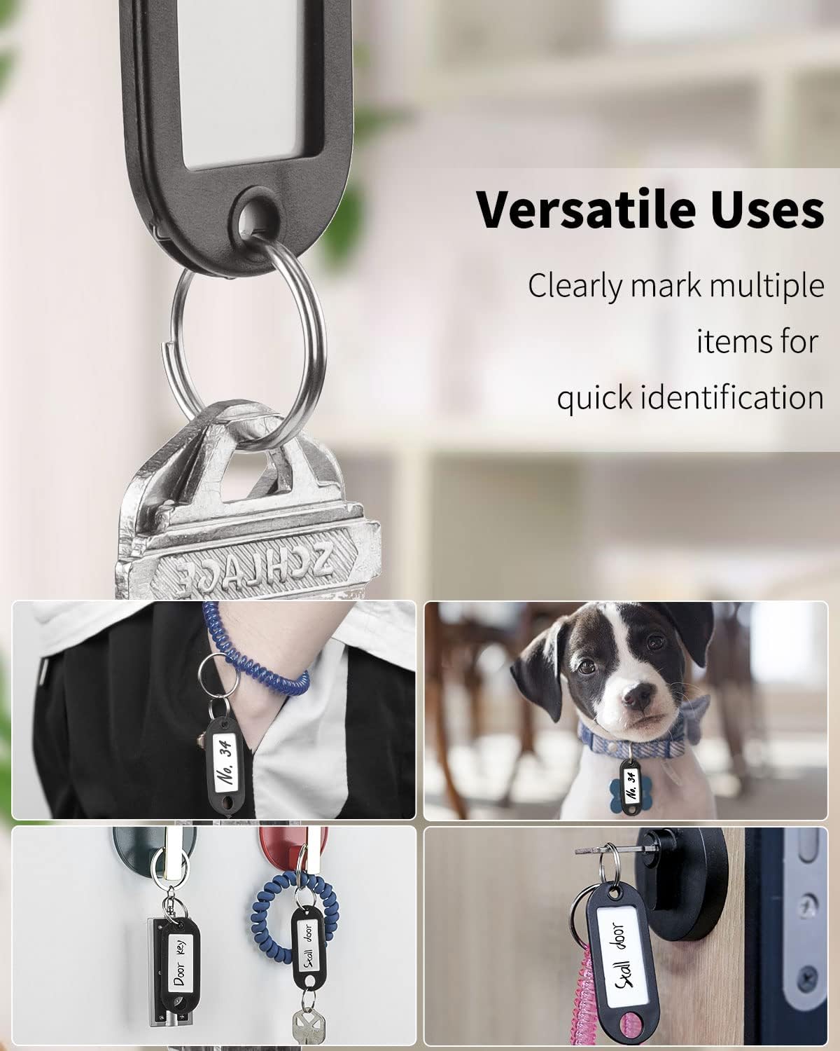Uniclife 40 Pack Key Tags 2 Inch Plastic Key Chain Tags with Label, Black - Image 3