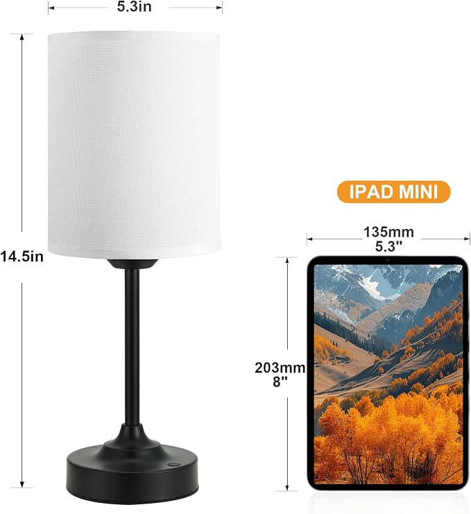 Touch Control Cordlss Table Lamp, USB-C Rechargeable Lamp with Stepless Dimming, 4000mAh Battery Operated Bedside Lamp for Bedroom, Living Room, Night Light & Emergency Lighting, Black, 1 Pack - Image 5