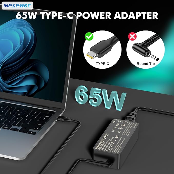 65W USB Type C Charger Compatible with LenovoThinkPad/Chromebook/Yoga, Compatible with Lenovo ThinkPad T14 T16 E15 E14 T480 T490 Yoga 7i C930 C940 Chromebook S330 Laptop Power Cord - Image 7