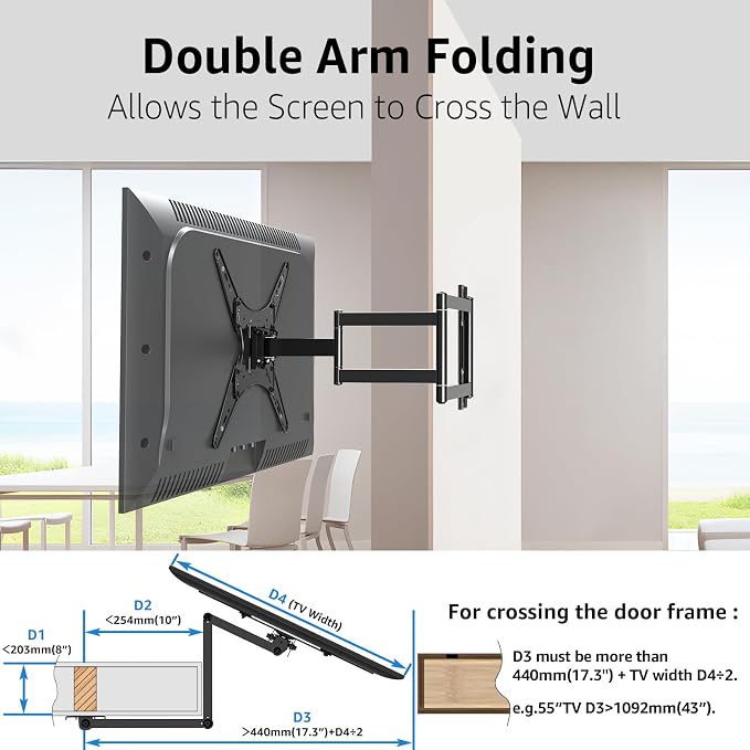 MOUNTUP Corner TV Wall Mount for Most 26-65 Inch TVs, Long Arm TV Mount with 30 Inch Extension Arm, Smooth Swivel Tilt Single Stud Full Motion Bracket Max VESA 400x400mm, 77 lbs Heavy Duty, MU0057 - Image 2