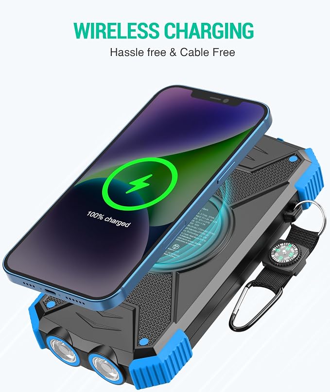 BLAVOR Solar Power Bank 10,000mAh, Portable Wireless Charger, 20W Fast Charging External Battery Pack with USB C for Cell Phones, Solar Panel Charging with Dual Flashlight for Camping - Image 2