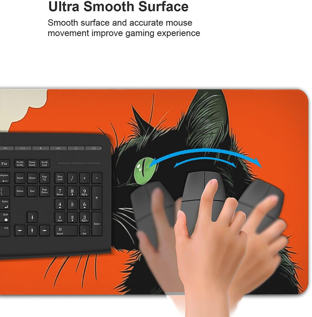 XXL Large Mouse Pads Funny Smoking Black Cat Gaming Mouse Pad for Desk, Extended Desk Mat with Anti-Slip Rubber Base, Stitched Edges, Easy to Clean Office Computer Accessories, 35.4 x 15.7 Inches - Image 3