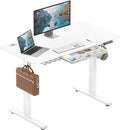 SHW 48-Inch Electric Height Adjustable Standing Desk w/Drawer, White | w/ Memory Presets and Cable Management | Drawer with adjustable compartments | Hanging Hooks by SHW