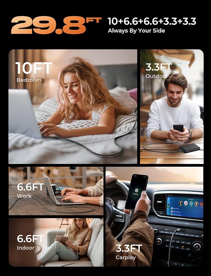 LISEN USB C to USB C Cable, 5-Pack [3.3/3.3/6.6/6.6/10FT] 60W Fast Charging | for iPhone 17/16/15 Series, iPad, Galaxy S26/S25/S24, 5 Pack Gifts for Home, Office, Bed, Car and Travel Charger Cord, Black - Image 4