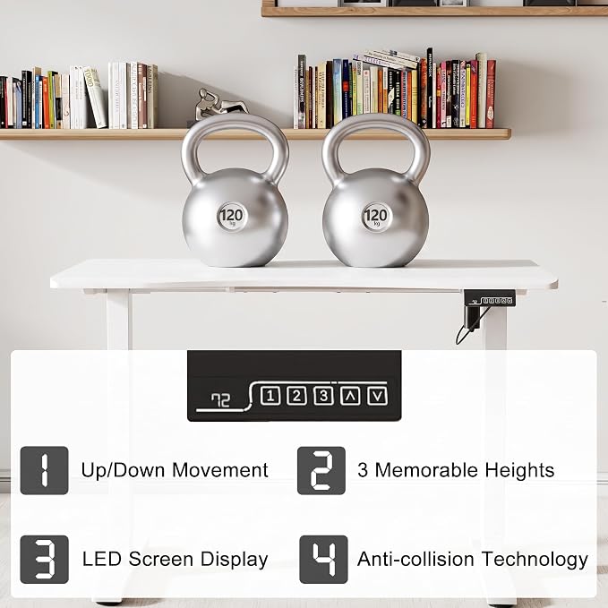 Solid Wood Electric Standing Desk, 47.2"x23.6" White Standing Desk | 1 BOX,Home Office Desk with 3 Stages Single Motor,Standing Desk White with T-Shaped Metal Bracket for Gaming - Image 8
