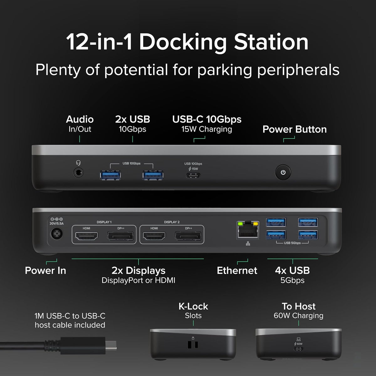 Plugable 12-in-1 Dual 4K USB-C Docking Station for ChromeOS/Windows - Image 3