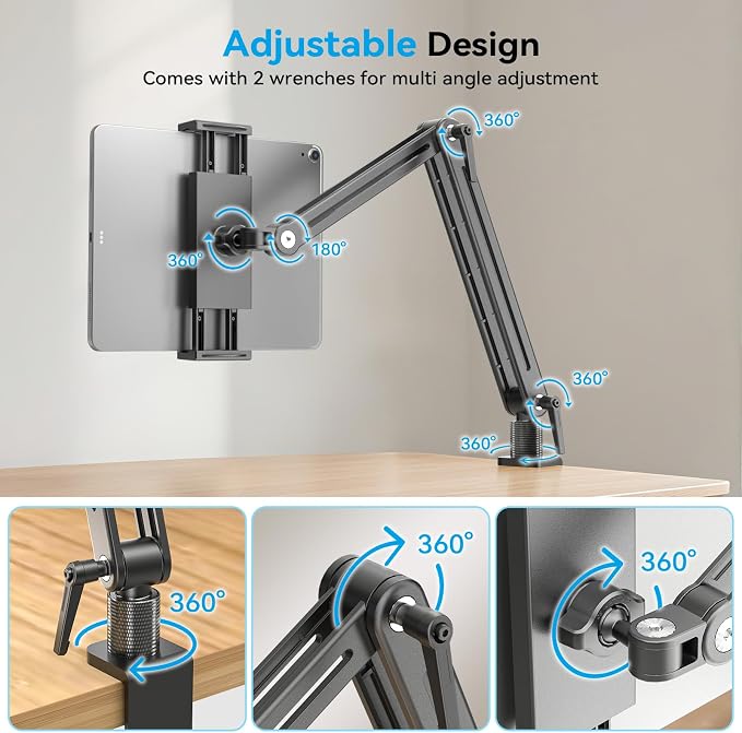 Jakeko 15.6" Portable Monitor Stand Tablet Arm Mount Holder Built-in Wrench | Tool-Free Hand Knobs,Aluminum,60-Second Setup,Tablet iPad Ready,All-Metal Joint,Zero Wobble - Image 4