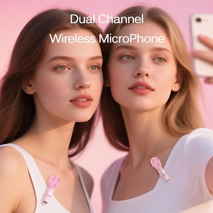 Wireless Lavalier Lapel Microphone for iPhone, iPad, mini Video Recording Mic for Interview Video Podcast Vlog YouTube & Livestream, Noise Reduction, Plug & Play (Pink Type C & Lightning Port) - Image 3
