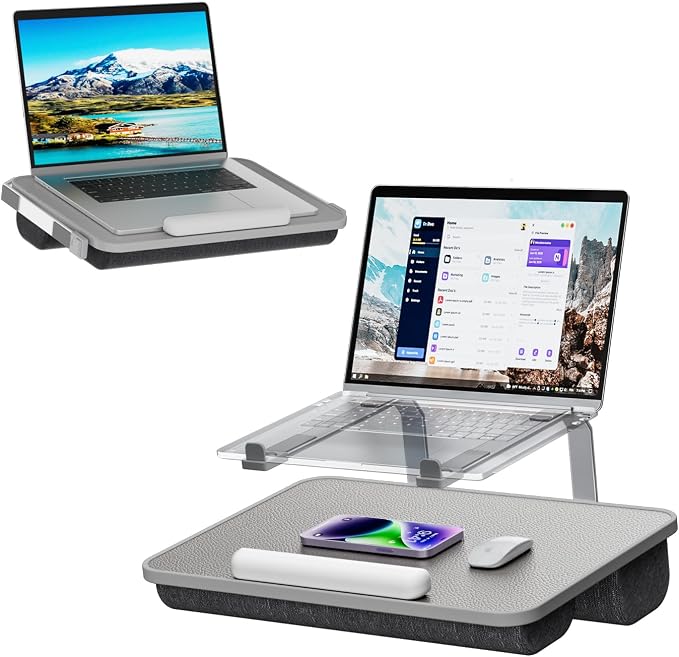 Laptop Lap Desk with Cushion, Laptop Stand for Bed with Pillow | Portable Small Lap Desk for 10-15.6" Laptop, MacBook, Notebook, Home Office Lap Desk for Working or Gaming, Grey by V-HoldStandforLaptopandTablet