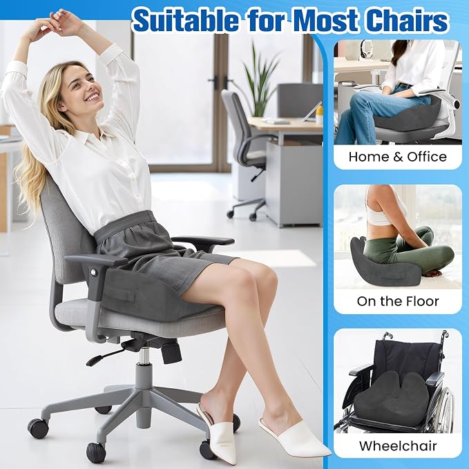 Seat Cushion, Chair Cushions, Memory Foam Office Chair Cushion | Hip & Sciatica & Tailbone Pain Relief, Long Sitting Comfort for Office Chairs/Desk Seats/Wheelchair (X-Large, Grey) - Image 7