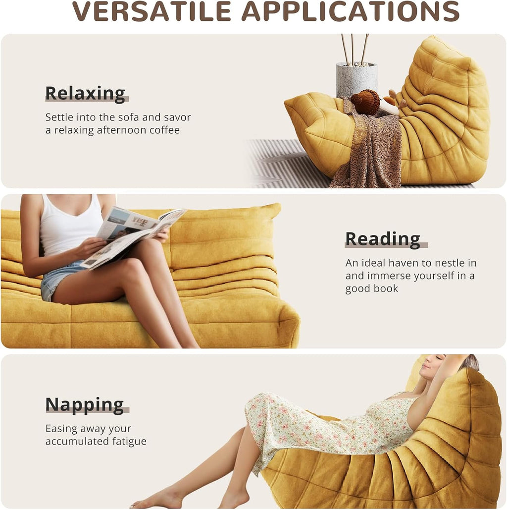 Bean Bag Chair - Corner Sofa, Fireside Chair Bean Bag Sofa Large Bean Bag Chair for Adults,Fireside Floor Couch for Living Room, Bedroom, Gaming (Yellow, Single) (Yellow, Loveseat) - Image 6