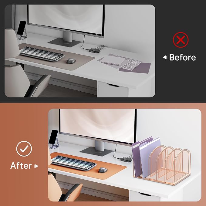 5-Section File Organizer for Desk, Metal File Folder Holder, Rose Gold | 5 Vertical Compartments with Sturdy Metal Base for Office Documents Books Magazines and Laptop - Image 7