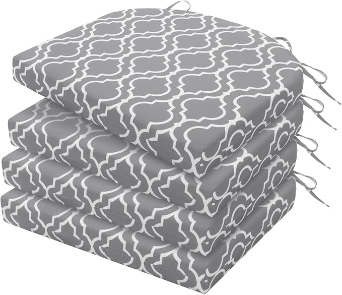 HARBOREST Outdoor Chair Cushions Set of 4, Water Resistant Patio Chair Cushions with Ties, Outdoor Seat Cushions for Patio Furniture, 17"x16"x2", Grey Geometry by HARBOREST