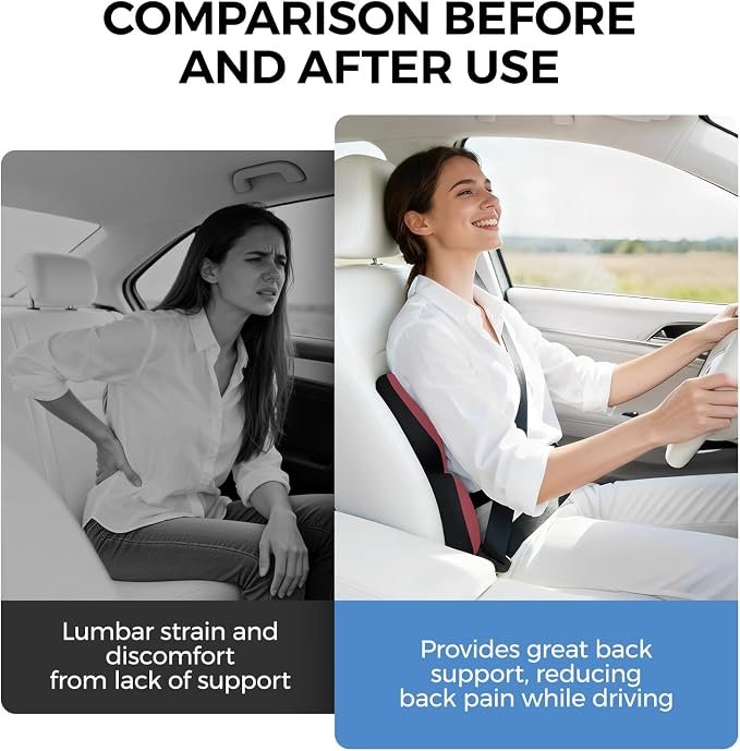 BEBAS Ergonomic Memory Foam Lumbar Support Pillow for Car, Red | Zoned Pressure Relief for Back Support, Lumbar Cushion with Fixed Ring, Breathable Washable Cover, Fits for Driving & Office - Image 5