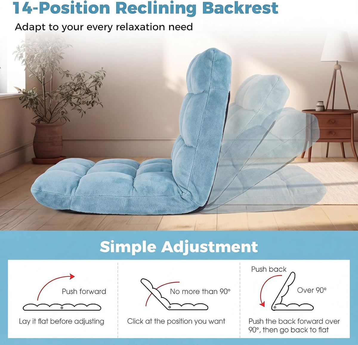 Memory Foam Floor Chair with 14-Poistion Adjustable Back Support - Image 4