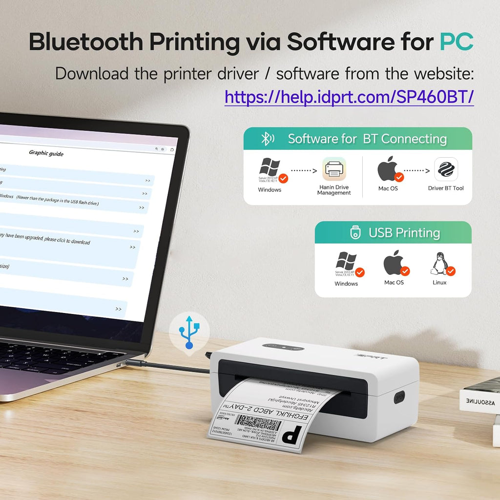 iDPRT Thermal Label Printer, Bluetooth 4x6 Shipping Label Printer, White - Image 3