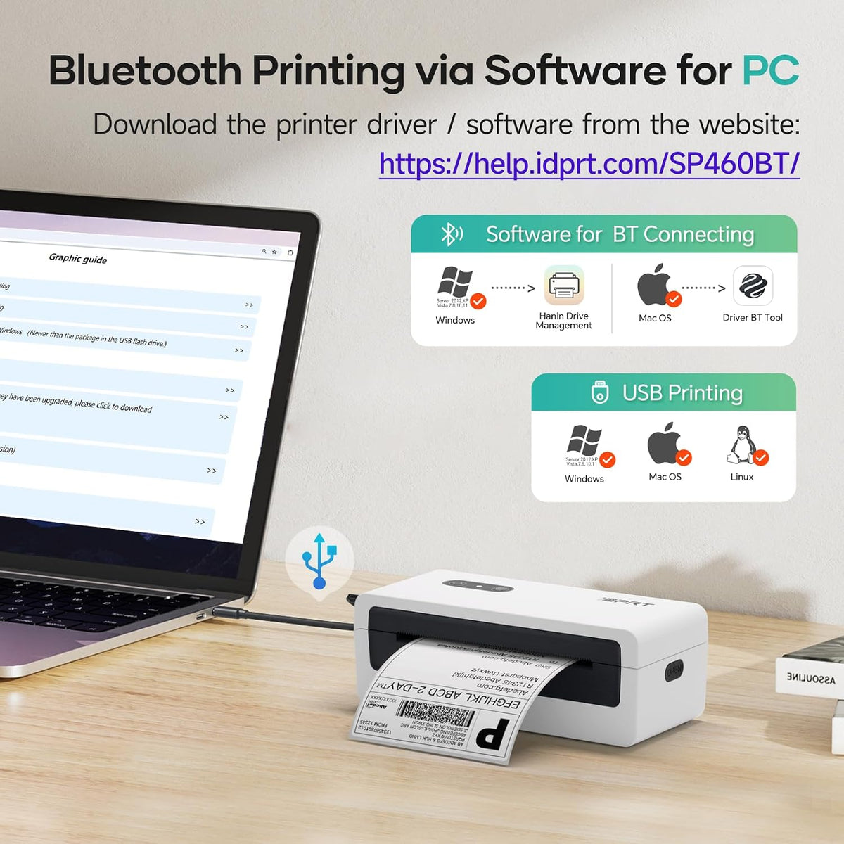 iDPRT Thermal Label Printer, Bluetooth 4x6 Shipping Label Printer, White - Image 3