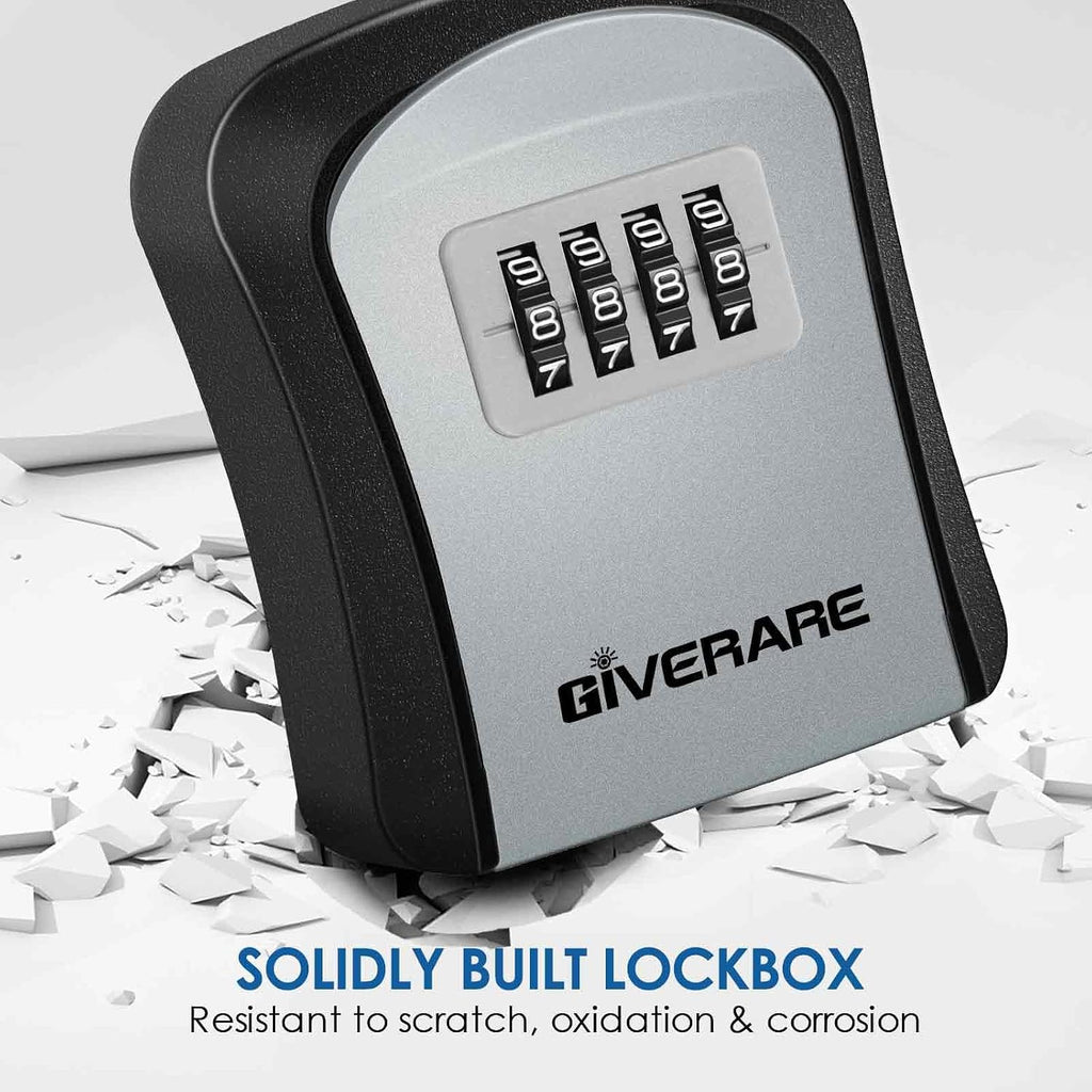 GIVERARE 2 Pack Key Lock Box Combination, 4-Digit Lockbox Wall Mount Outside, Waterproof Outdoor Key Hider, Resettable Code Safe Security Password Boxes with Mounting Kit for Home, Office, Garage-Grey - Image 5