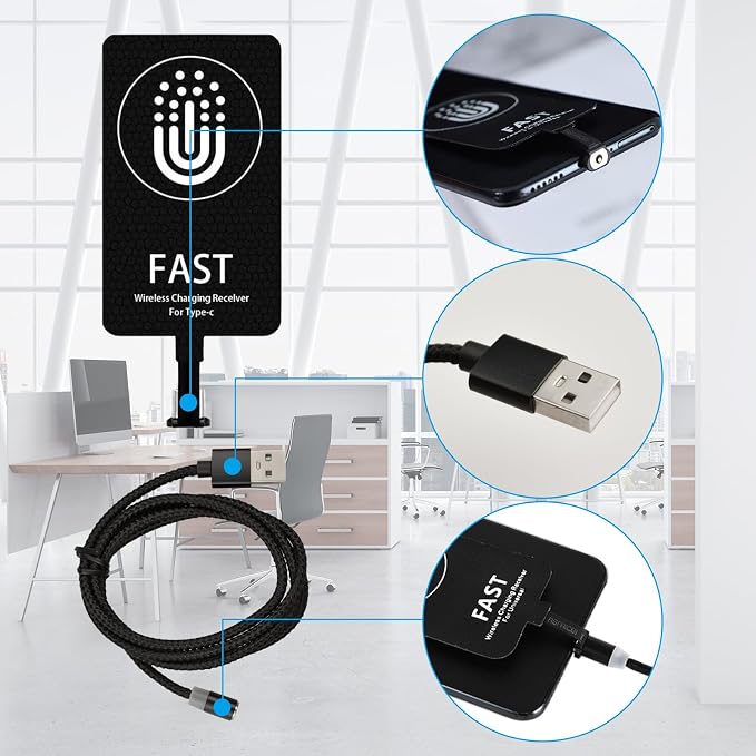 10W Wireless Charging Receiver, Magnetic Type C Adapter for USB Phones | Magnetic 2-in-1 design thin profile. Works with Qi pad. Foldable plug for pocket or bag For home office and travel - Image 5