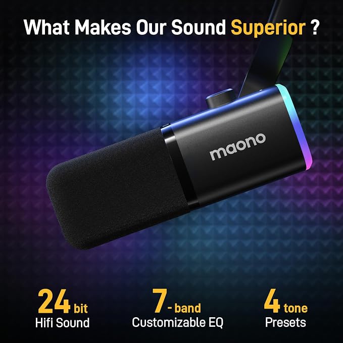 MAONO XLR/USB Gaming Microphone for PC, Dynamic Computer Mic for Streaming Podcasting, Noise Reduction, Mute, Volume Control, RGB Boom Mic for Vocal Recording,Voice-Over, PD100XS Black - Image 7