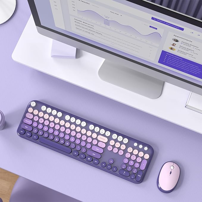 MOFII Wireless Keyboard and Mouse Combo,2.4G Typewriter Keyboard Quiet Mice | Retro Full Size Computer Keyboards, Cute Mouse, USB Dongle Plug and Play, for PC,Laptop,Desktop,Windows (Purple Gradient) - Image 7