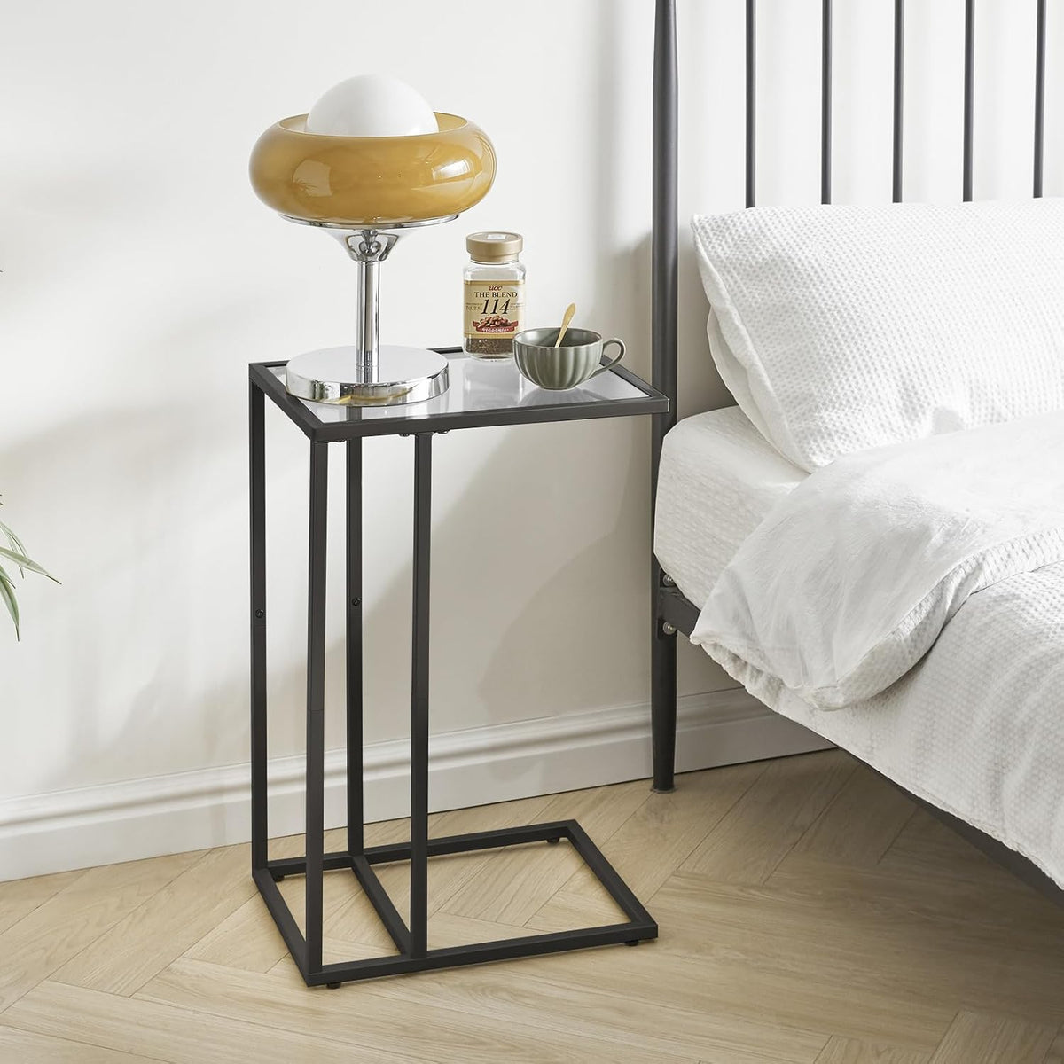 YMYNY C-Shaped End Table, Tempered Glass Side Table for Small Space - Image 5