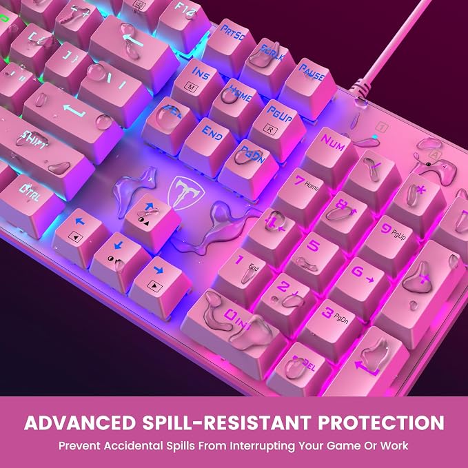 RisoPhy Mechanical Gaming Keyboard, Wired RGB 104 Keys, Blue Switch, Pink | Ultra-Slim Backlit USB Wired Keyboard, Durable ABS Keycap/Anti-Ghosting/Spill-Resistant Keyboards for PC Mac Xbox Game - Image 6