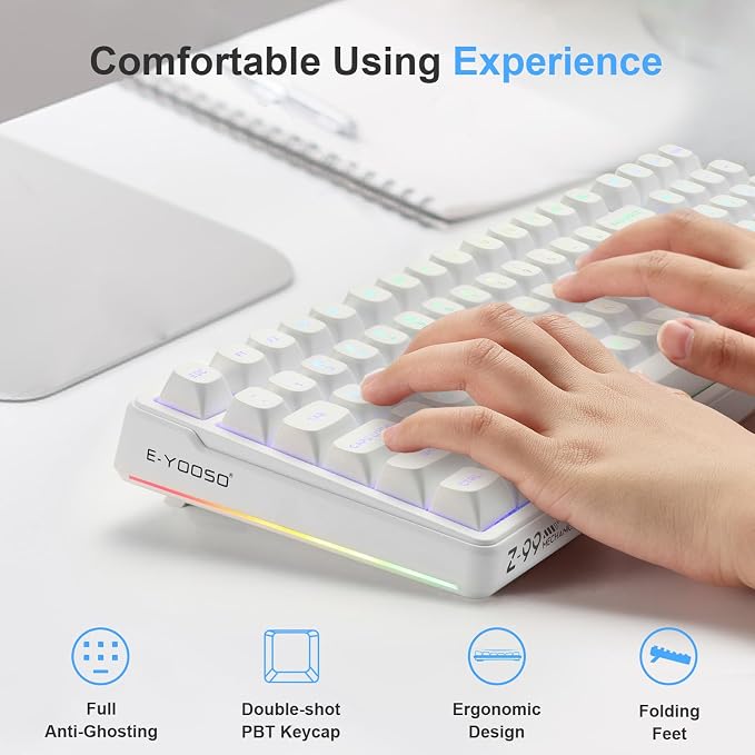 HUO JI E-Yooso Creamy Mechanical Keyboard Wired, RGB Backlit, White | Hot Swappable, Pre-lubed Linear Switches, Gasket Structure, Sound Dampening Foam, 99 Keys Custom Gaming Keyboard for PC/Mac - Image 5