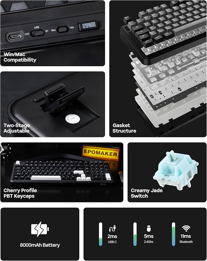 EPOMAKER TH99 Tri-Mode Wireless Mechanical Keyboard with 8000mAh Battery | Hot Swappable Custom RGB Gaming Keyboard with Numpad, Creamy Gasket Keyboard for PC/Mac/Office (Black, Creamy Jade) - Image 3