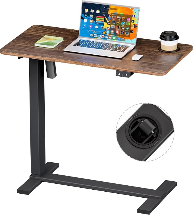BIZUM Small Electric Standing Desk Bedside Table with Hidden Wheels 31.5 x 15.8 Inch Adjustable Computer Laptop Office Desk, Walnut by Unknown