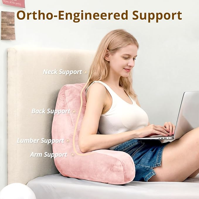 Sasttie Reading Pillow for Bed, Back Pillow for Sitting Up, Peach Pink | 18" Backrest Support Cushion for Couch, Sofa, and Floor, Dorm Essentials, OEKO-TEX, Adjustable Down Alternative Fill - Image 2