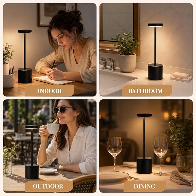 AUDLES Cordless Table Lamp, 5000mAh Rechargeable Lamp with Touch Control & Stepless Dimming, 3 Light Modes, IP54 Waterproof Portable Light for Dining Table, Patio, Bathroom, Power Outage (Black) - Image 8