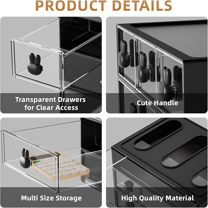Marbrasse Desk Organizer with 6 Drawers, 3 Tier Stackable Storage Drawers Plastic Makeup Storage, Office Organizers and Storage, Desk Storage Box for Office, School, Home Black - Image 5