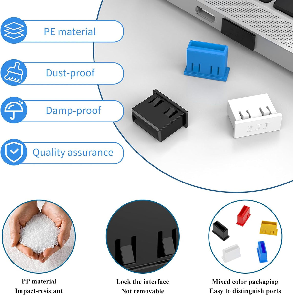 25PCS 5 Colors USB Type-A Port Dust Plug,USB Non-Removable Security Cover Caps,Cannot Be Removed After Installation,forCompatible with USB Type-A Port, Laptop, Desktop, Camera, Enterprise, Office - Image 2