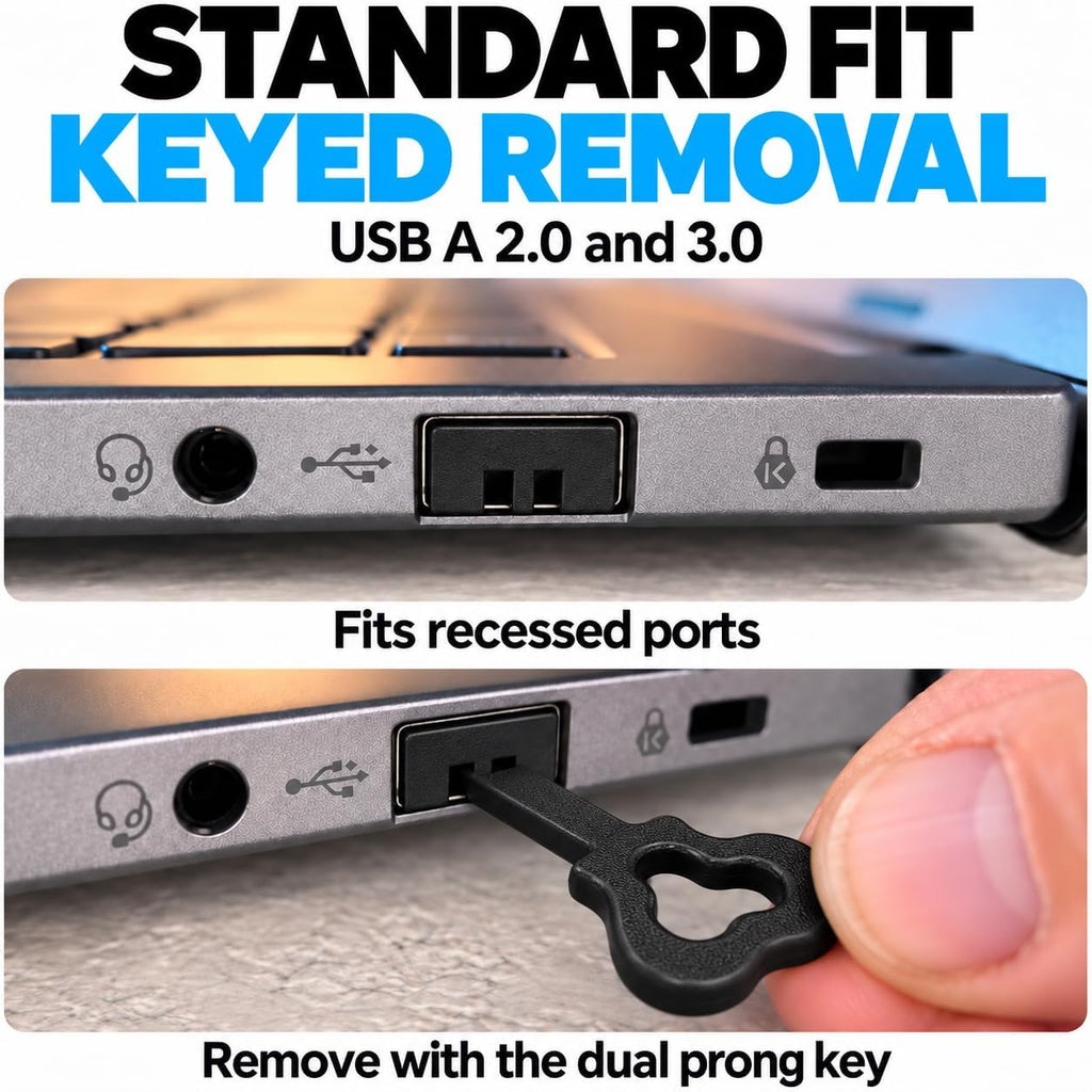 USB A Port Blockers 10 Pack, Control USB Access, 2 Dual Prong Keys, Black - Image 4