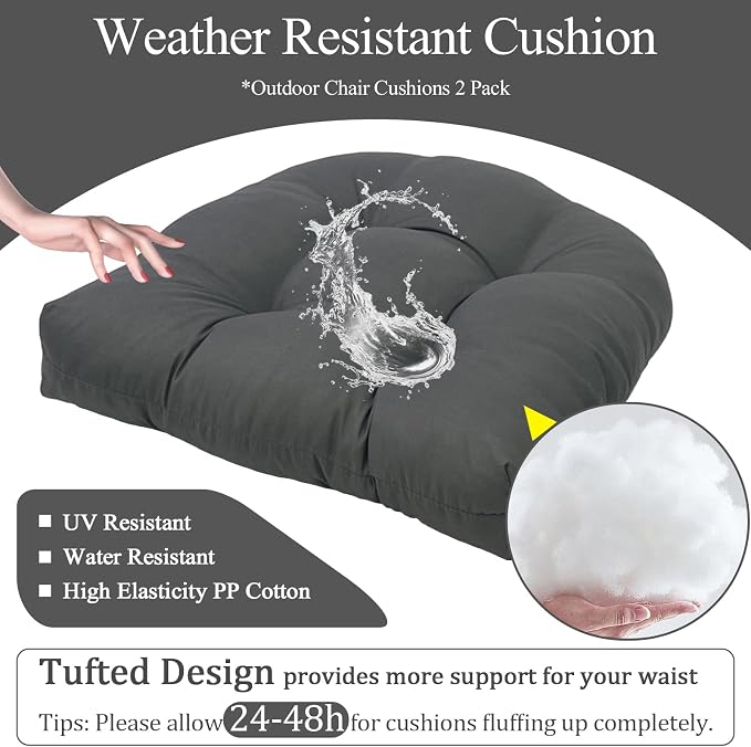 MTMR Outdoor Chair Cushions Set of 2, Patio Furniture Seat Pads, Waterproof | 2Pcs , waterproof cover, PP cotton, u-shaped, no-fading, thick patio seat pads for outdoor wicker furniture in yard, 19x19x4 - Image 4