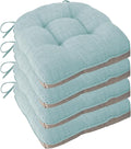 Chair Cushions for Dining Chairs Set of 4, 18"x18"x3", Aqua Blue | Non-Slip with Ties, Tufted, Faux Linen, Seat Cushions for Dining Room Kitchen Breakfast Nook Indoor Home Office Living Room by FlyGulls