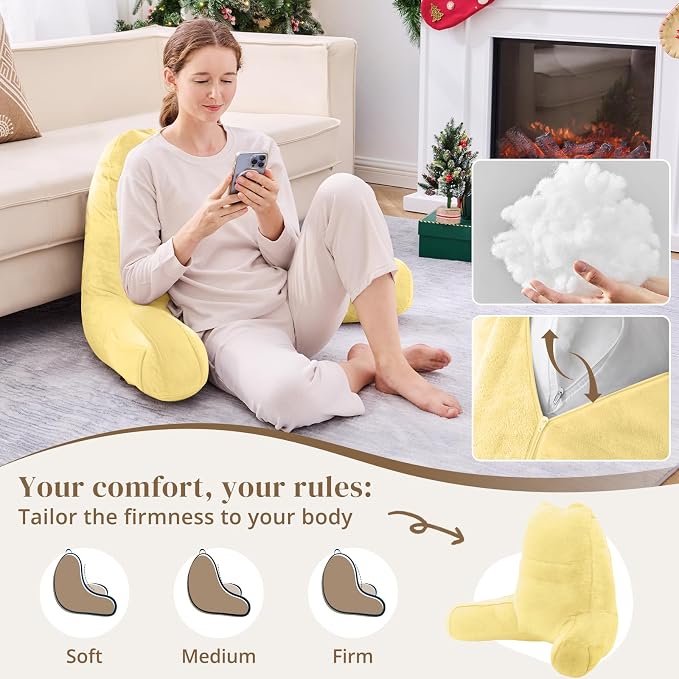 Sasttie Reading Pillow for Bed, Back Pillow for Sitting Up, Light Yellow | 21" Backrest Support Cushion for Couch, Sofa, and Floor, Dorm Essentials, OEKO-TEX, Adjustable Down Alternative Fill - Image 3