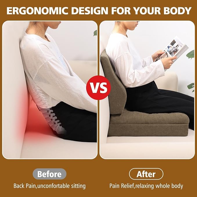 Recliner Cushion for Elderly with Lumbar Support Pillow - 20x20x5 Inch Extra Thick Recliner Seat Cushion for Seniors Relief Back Pain and Tailbone Pain from Long Sitting Non-Slip Bottom Brown - Image 4