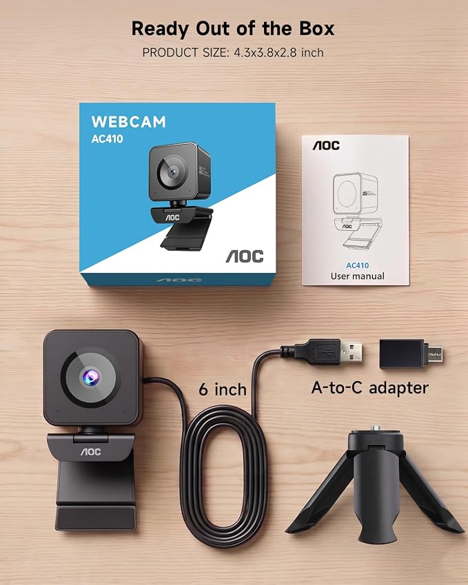 AOC 4K Webcam for PC, Sony Sensor, 1080P 60FPS Streaming Camera with PDAF | Computer Camera for Zoom/Mac/Switch 2, Privacy Cover, Plug & Play, 75° FOV, Tripod, USB A-C Adapter Included - Image 9